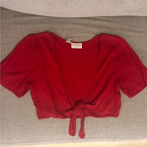 Tree of Life Red cropped boho tie top